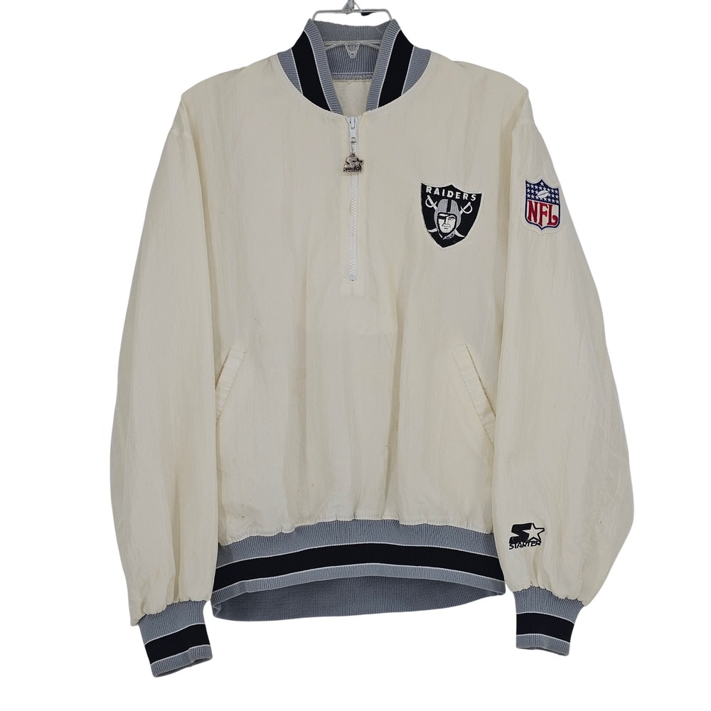 Vintage 90s Starter Pro Line LA Raiders 1/4 Zip Windbreaker M Football NFL